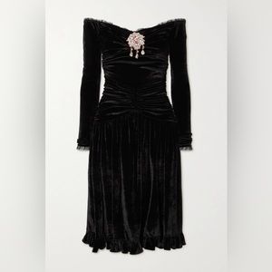 ISO Paco Rabanne Off-The-Shoulder Crystal-Embellished Black Velvet Dress